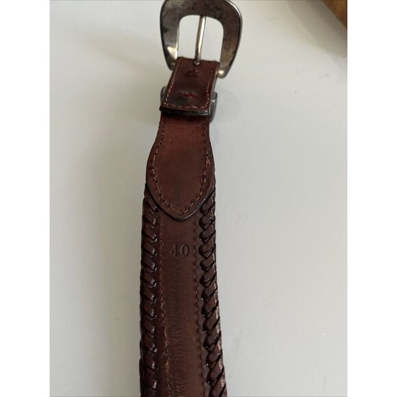 Vintage Boho Leather & stitched Fabric Belt USA 40 - Picture 4 of 5